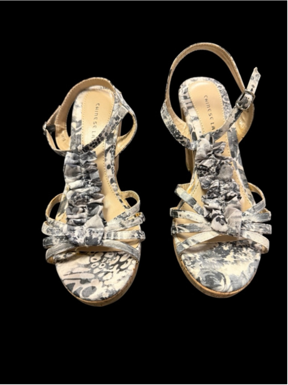 Women's Chinese Laundry White Black Snake Print Wedge Sandals Size 9